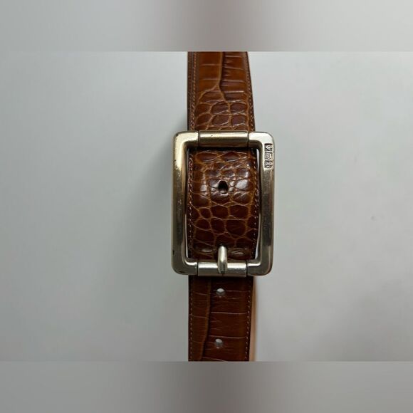 Lauren Ralph Lauren Brown Coqnac Italian Leather Belt Size M Crocodile Print - Picture 4 of 8